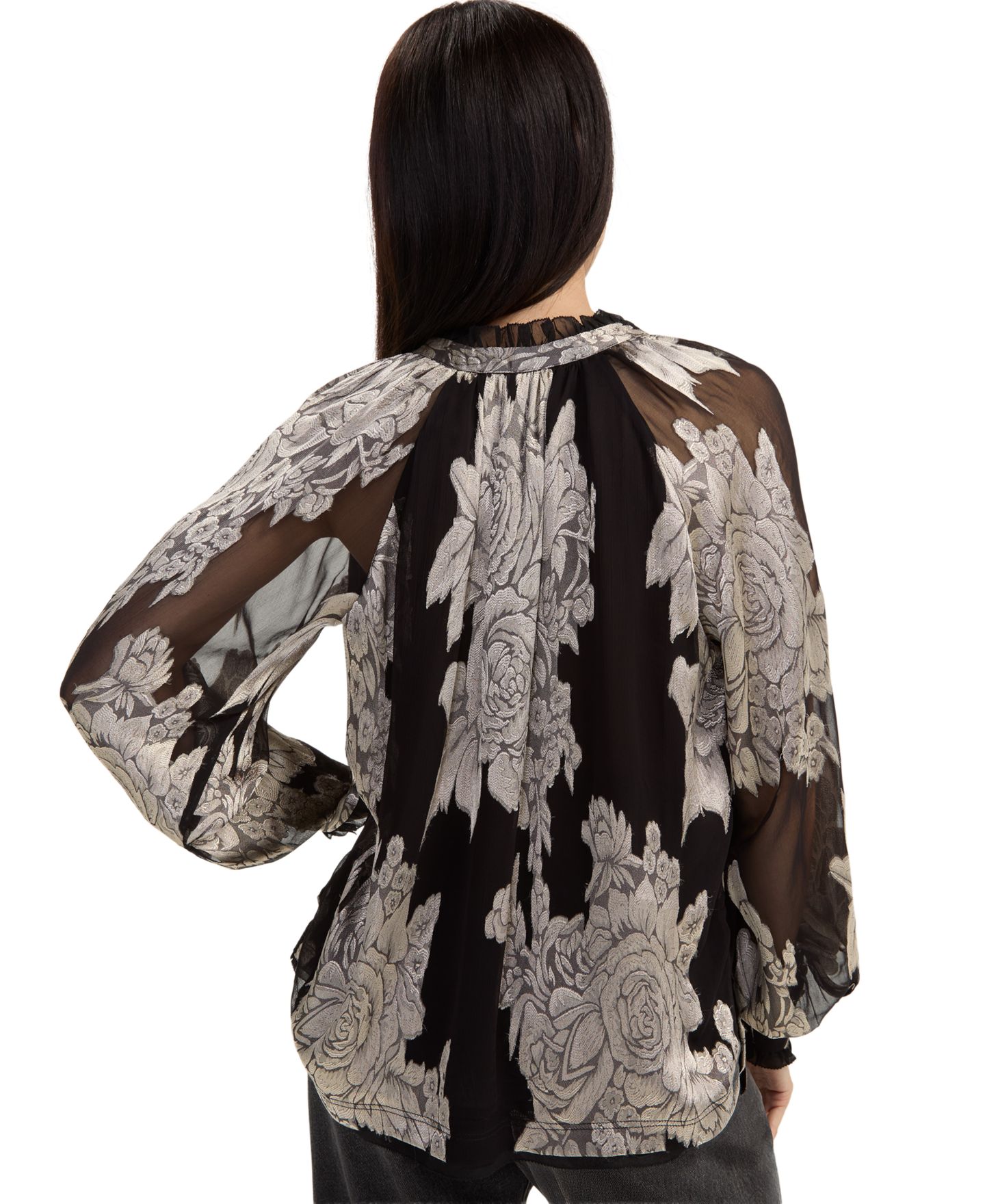 Женская блузка Liverpool Los Angeles Floral-Print Long-Sleeve V-Neck Tie-Front, цвет: Чёрный разноцветный — фото 5