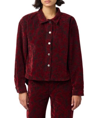 Women's Cropped Corduroy Floral Shirt Jacket