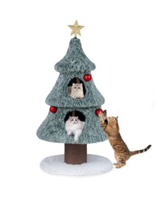 48.5 Inch Holiday Cat Tower with 2 Semi-Enclosed Condos Frosted Plush and Jute Post