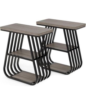 Industrial End Table Set of 2, 3-Tier Side Table