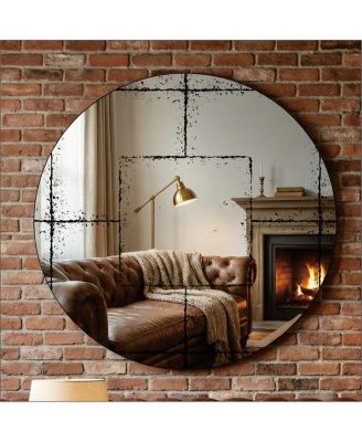 36" Round Industrial Wall Mirror with Slim Black Metal Frame Decorative Accent Mirror