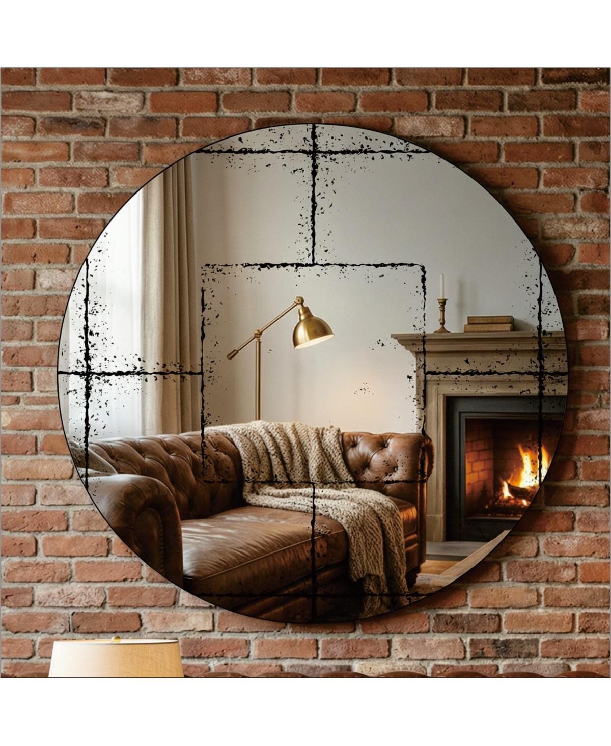 Laoties 36" Round Industrial Wall Mirror with Slim Black Metal Frame Decorative Accent Mirror