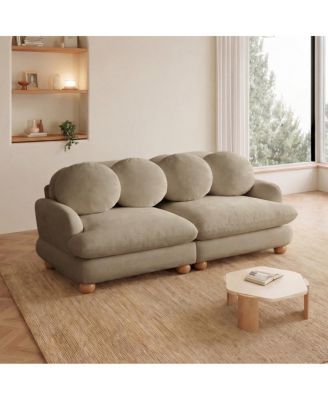 Comfy Chenille Loveseat Sofa, 2 Seater Deep Seat Couch with 4 Throw Pillows, Solid Wood Frame for Living Room