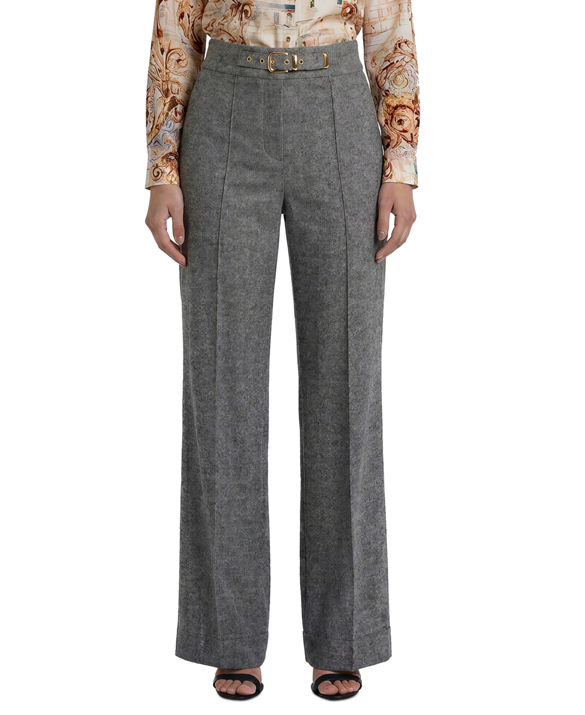 Elie Tahari Women's Brenda Wide-Leg High-Waisted Wool-Blend Pants - Heathered