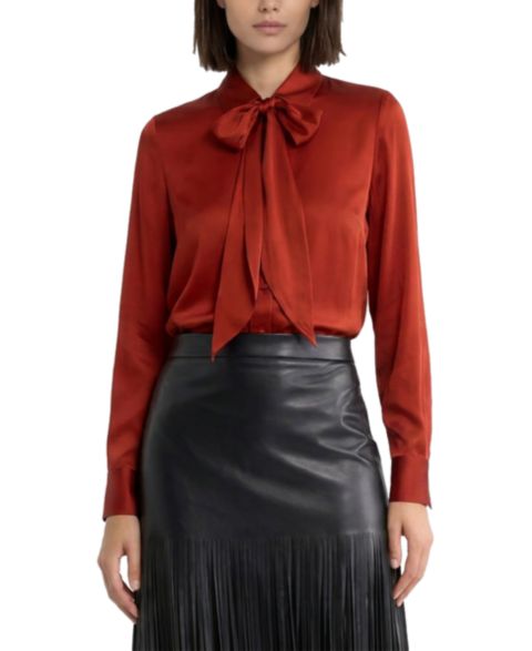 Женская блузка Elie Tahari Solana Long-Sleeve Button-Down Silk-Blend, цвет: Toasted Saffron