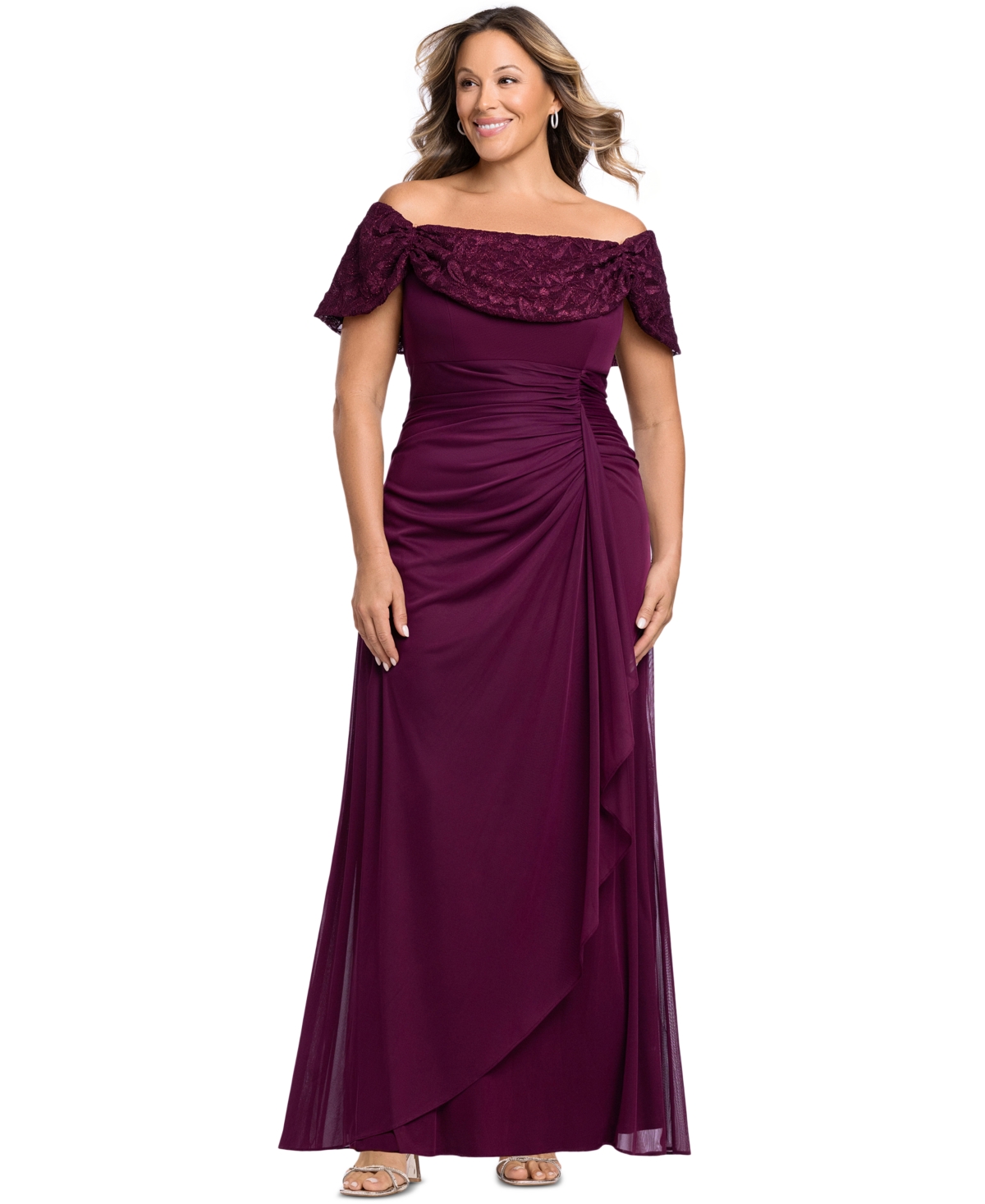 B&A By Betsy and Adam Plus Size Sleeveless Ball Gown - Wine