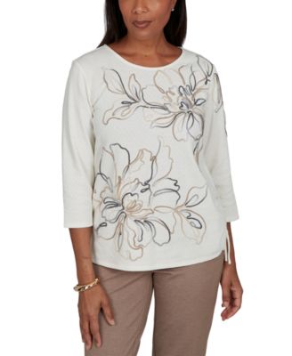 Petite Floral Ruched 3/4-Sleeve T-Shirt