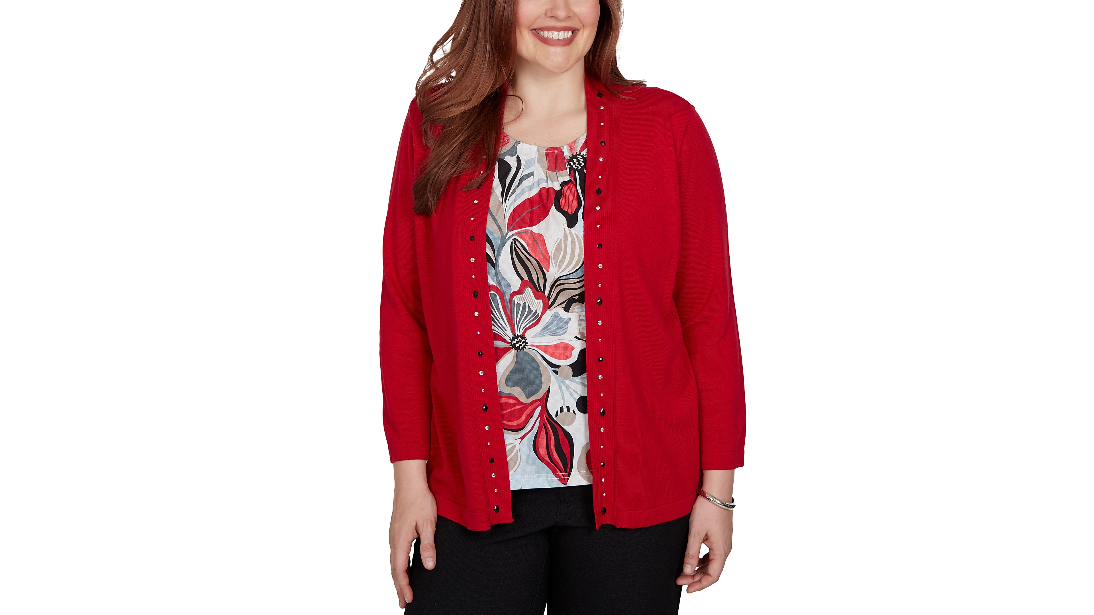 Alfred Dunner Women's Shawl Collar 3/4-Sleeve Cardigan