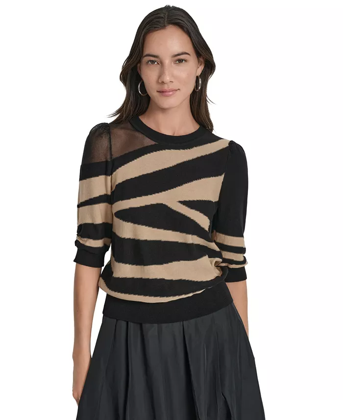 Women's Zebra-Print 3/4-Sleeve Sweater