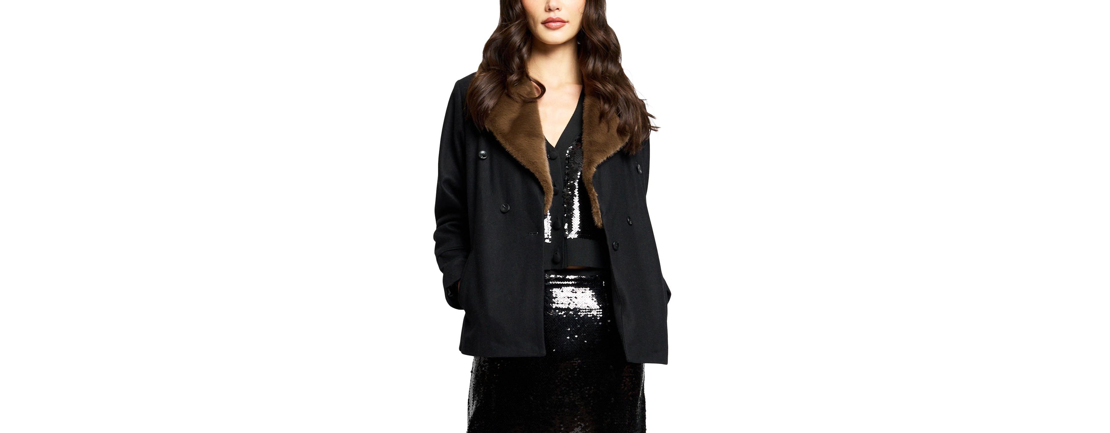 Central Park West Women's Asher Melton Fur Collar Peacoat