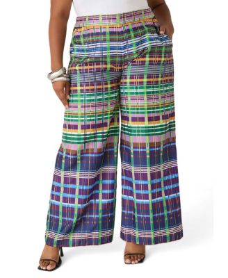 Plus Size Plaid Wide Leg Pants