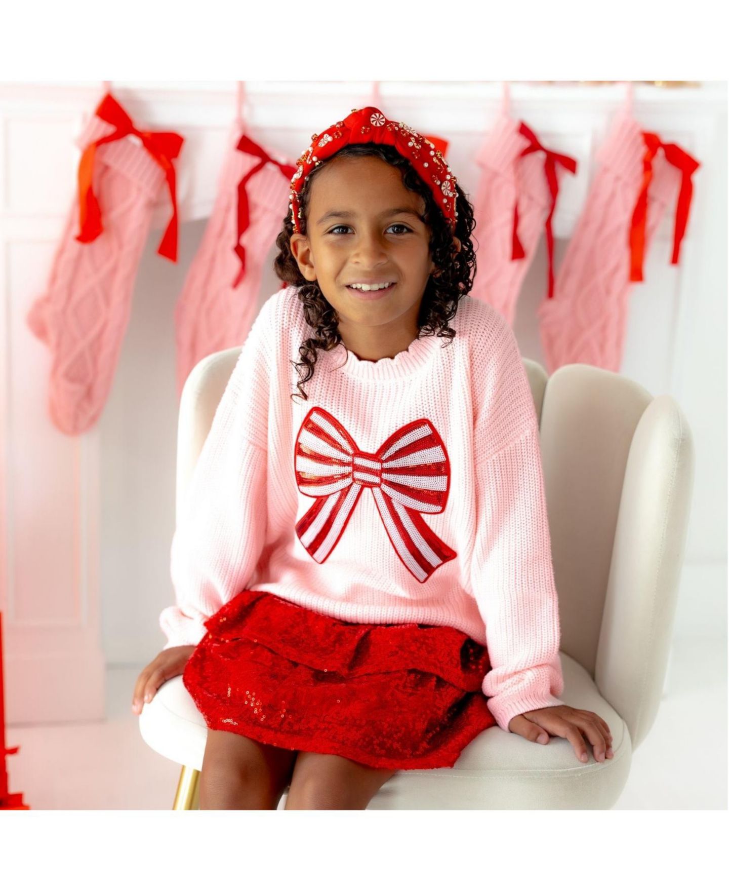 Свитер Sweet Wink 5 to 8 Candy Cane Sequin Bow Patch Christmas для девочек, цвет: Ballet — фото 4