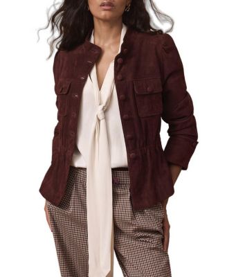 Women's Stand-Collar Peplum Suede Jacket