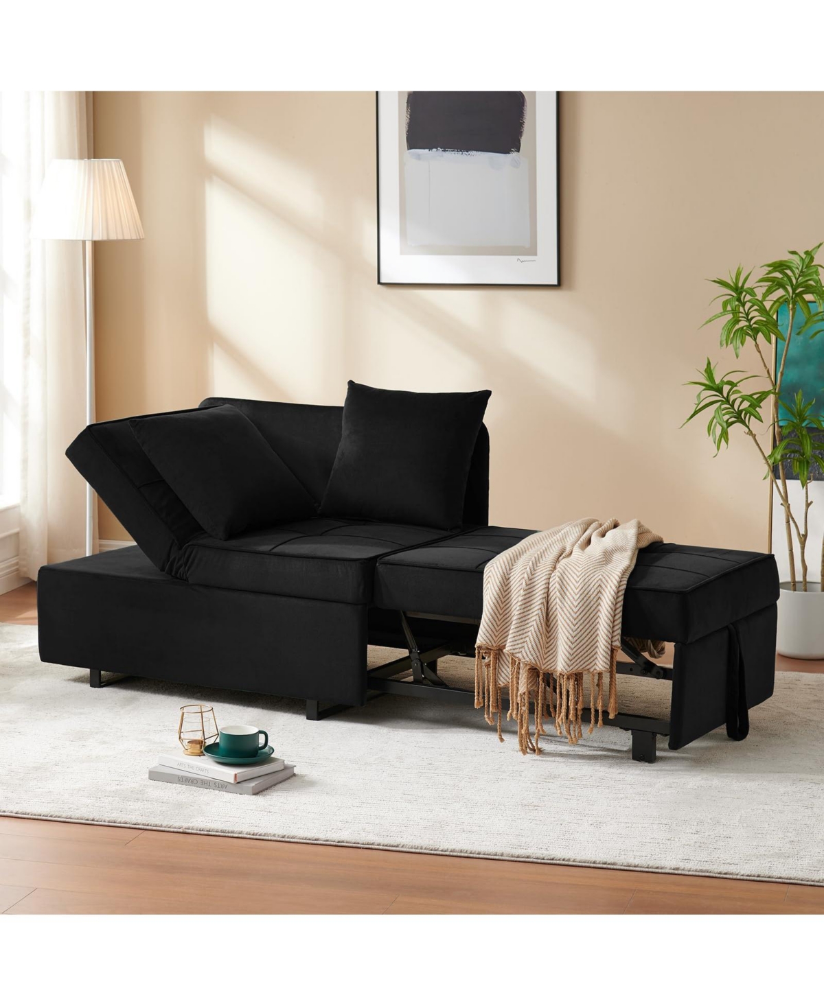 Vabches 4-in-1 Convertible Sofa Bed, Pull-Out Sleeper with Adjustable Backrest - Black