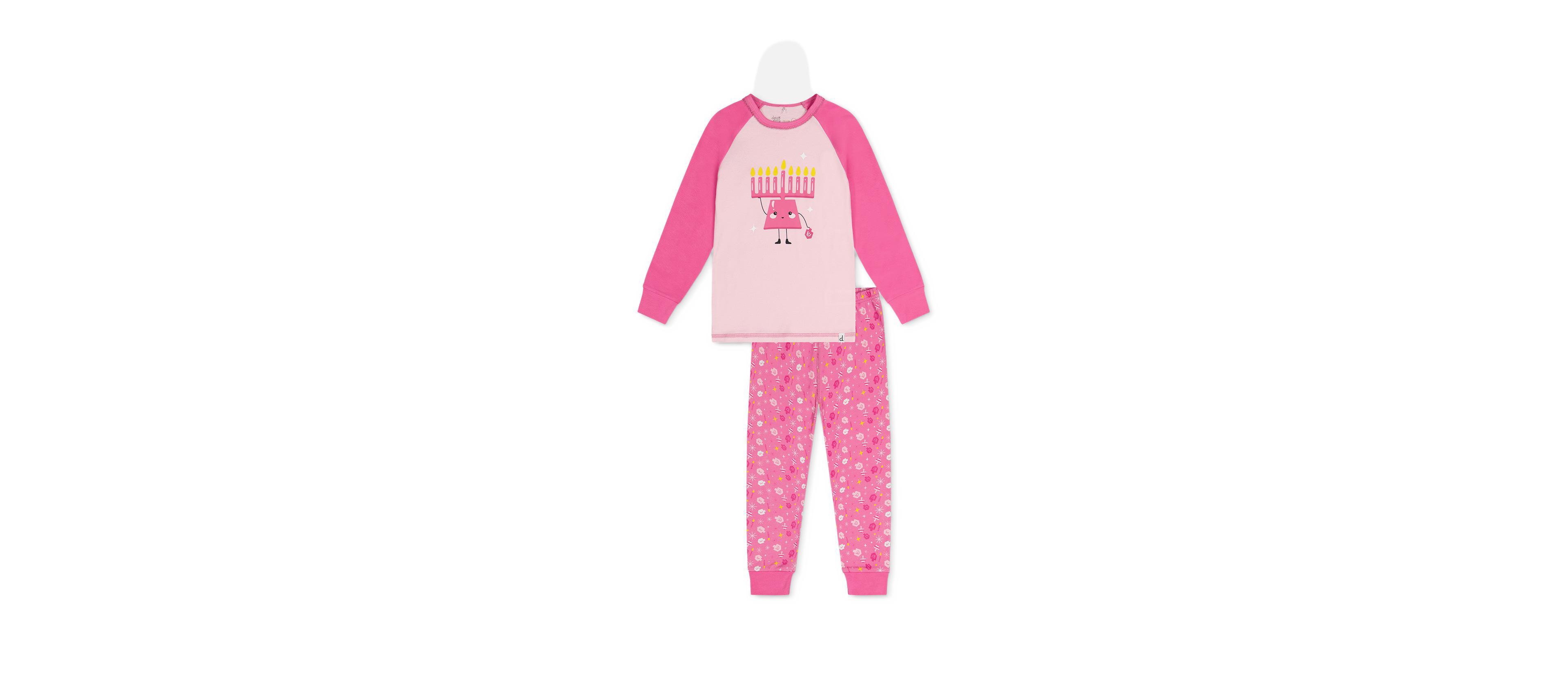 Deux par Boys' and Girls' Hanukkah Print Raglan Long-Sleeve Top Pants, 2-Piece Set