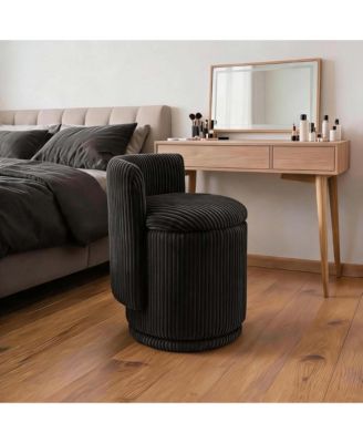 Swivel Vanity Chair with Storage Velvet Upholstered Makeup Stool Corduroy 18.5" Round Accent Barrel Seat for Living Room Bedroom