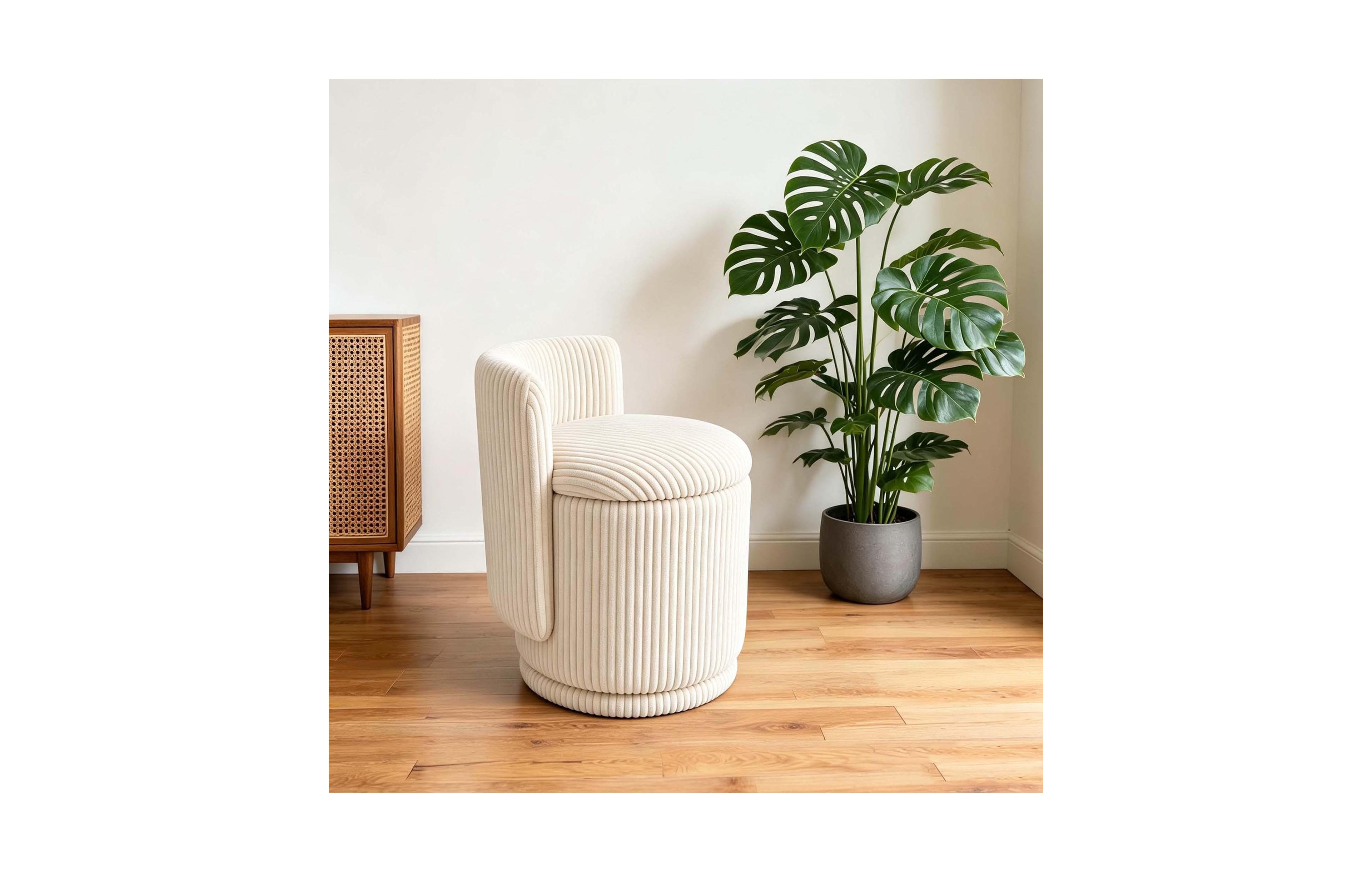 homfan Swivel Vanity Chair with Storage Velvet Upholstered Makeup Stool Corduroy 18.5" Round Accent Barrel Seat for Living Room Bedroom