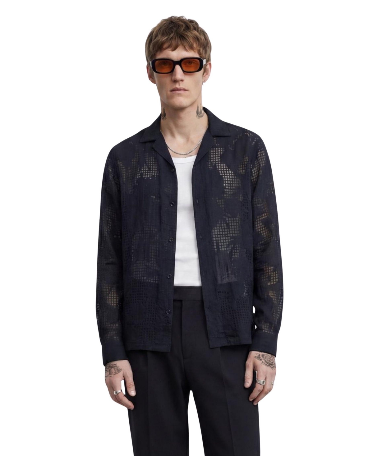 Twisted Tailor Men's Ethan Floral Burnout Revere Collar Shirt