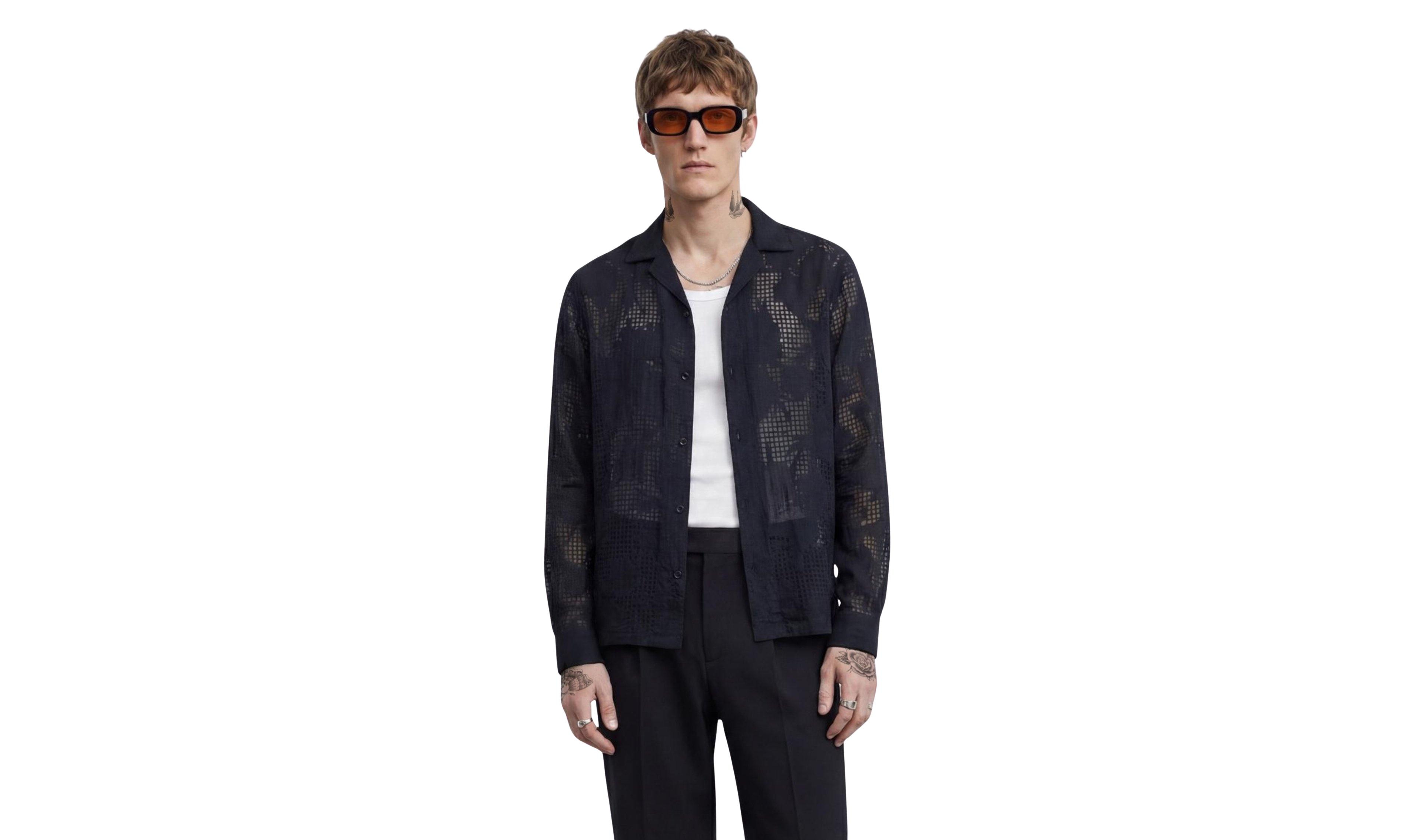 Twisted Tailor Men's Ethan Floral Burnout Revere Collar Shirt