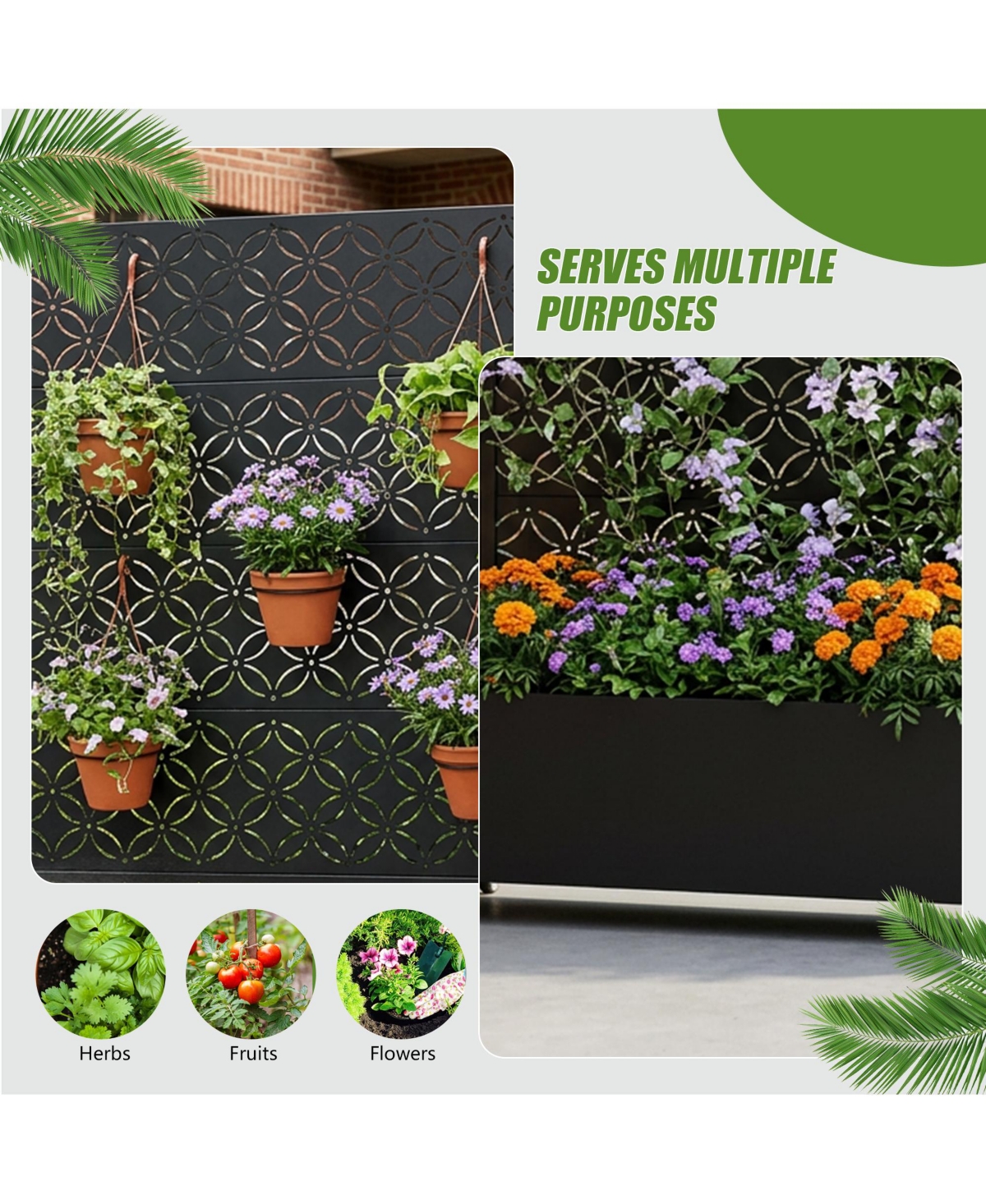 Zeny Freestanding Planter Box with Decorative Trellis and Rolling Wheels for Outdoor Patio Garden