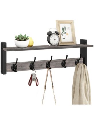 24" Coat Rack Wall Mount Hooks Wooden Hanger Entryway Bathroom Hardware