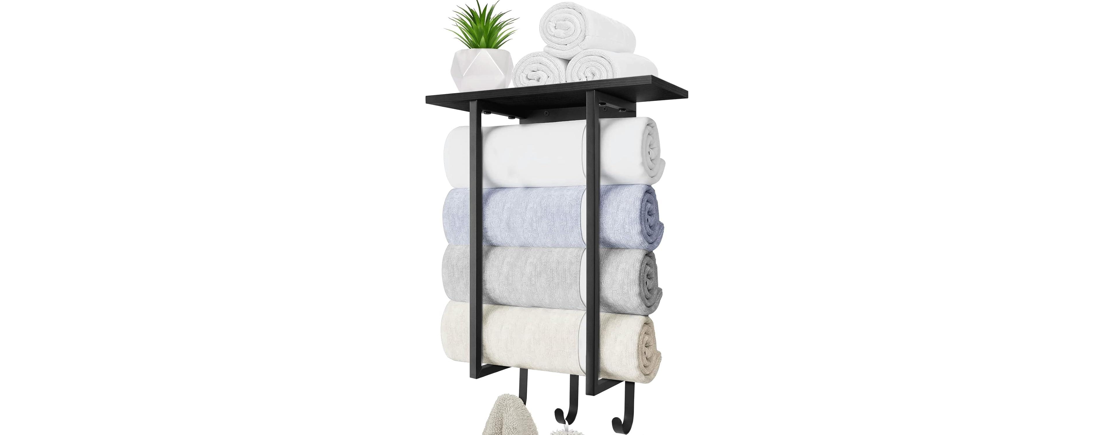 Cyqbd Bathroom Hardware Towel Holder Wall Wooden Rack Shelf