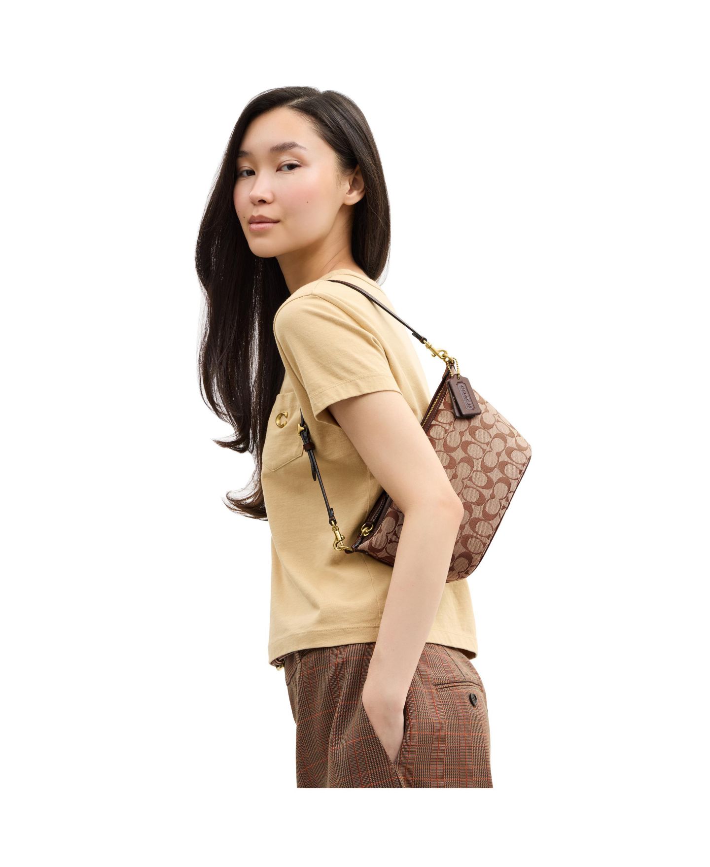 Женская сумка COACH Demi Small Signature Jacquard Shoulder, цвет: Латунный / Хаки кленовый — фото 5