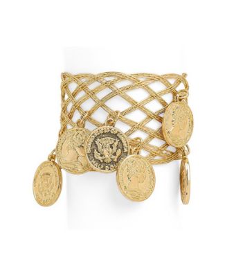 Women's Gold-Tone Blue Artificial Beads Ocean Charm Bracelet