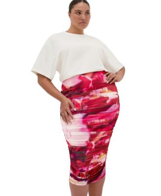 Plus Size Livia High-Waisted Ruched Print Skirt
