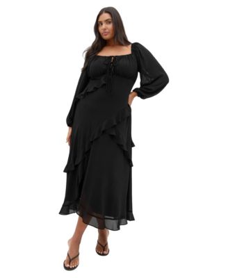 Plus Size Shayla Long-Sleeve Tiered Maxi Dress