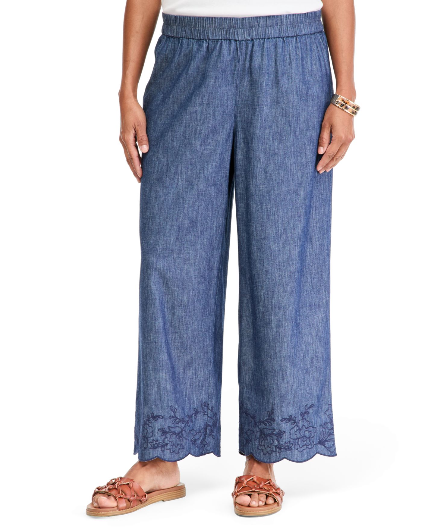 Женские брюки Style & Co Chambray Embroidery Wide-Leg Ankle, цвет: Варёный — фото 3