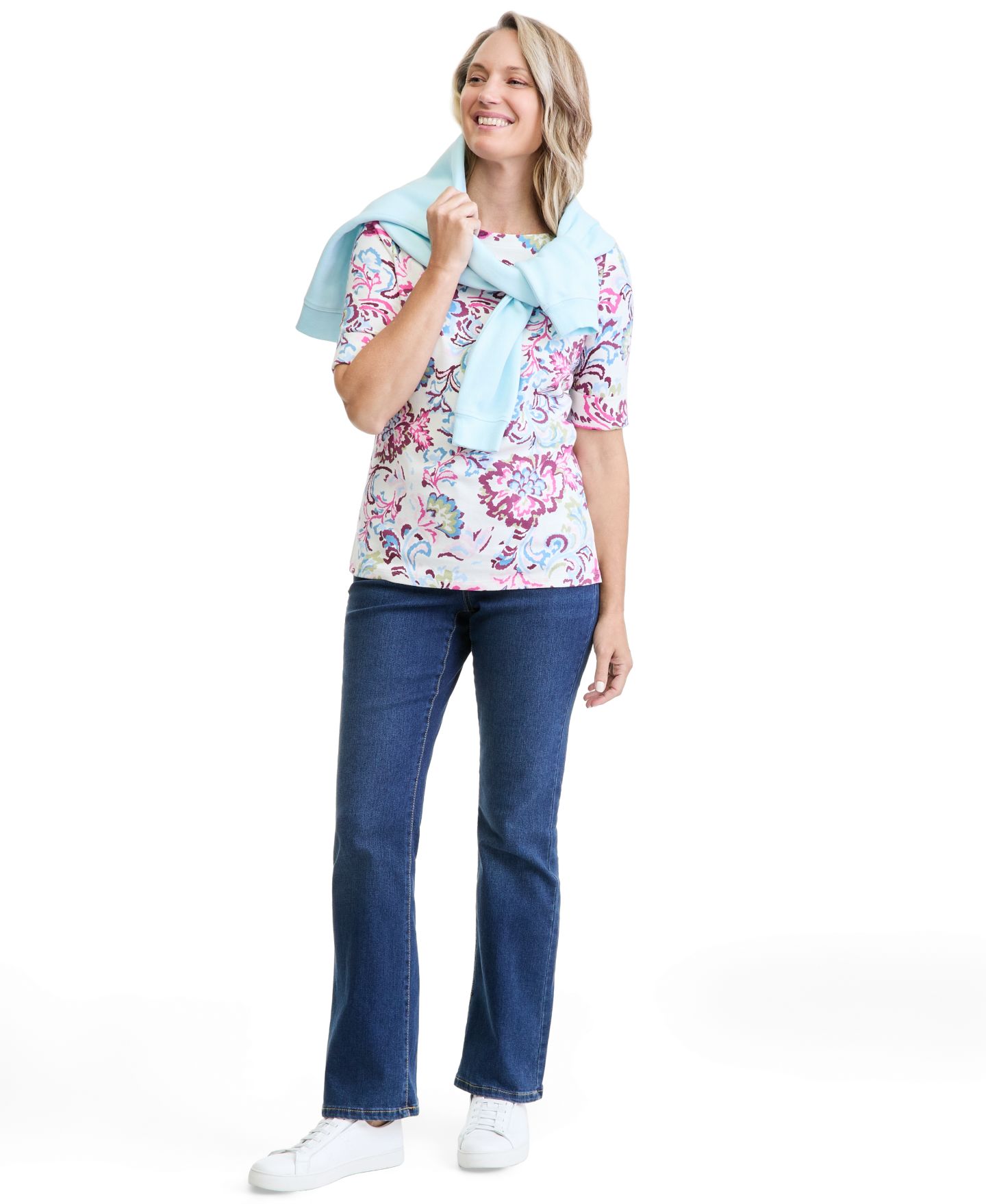 Женский топ Style & Co Printed Elbow Sleeve Boatneck, цвет: Ванильный — фото 2