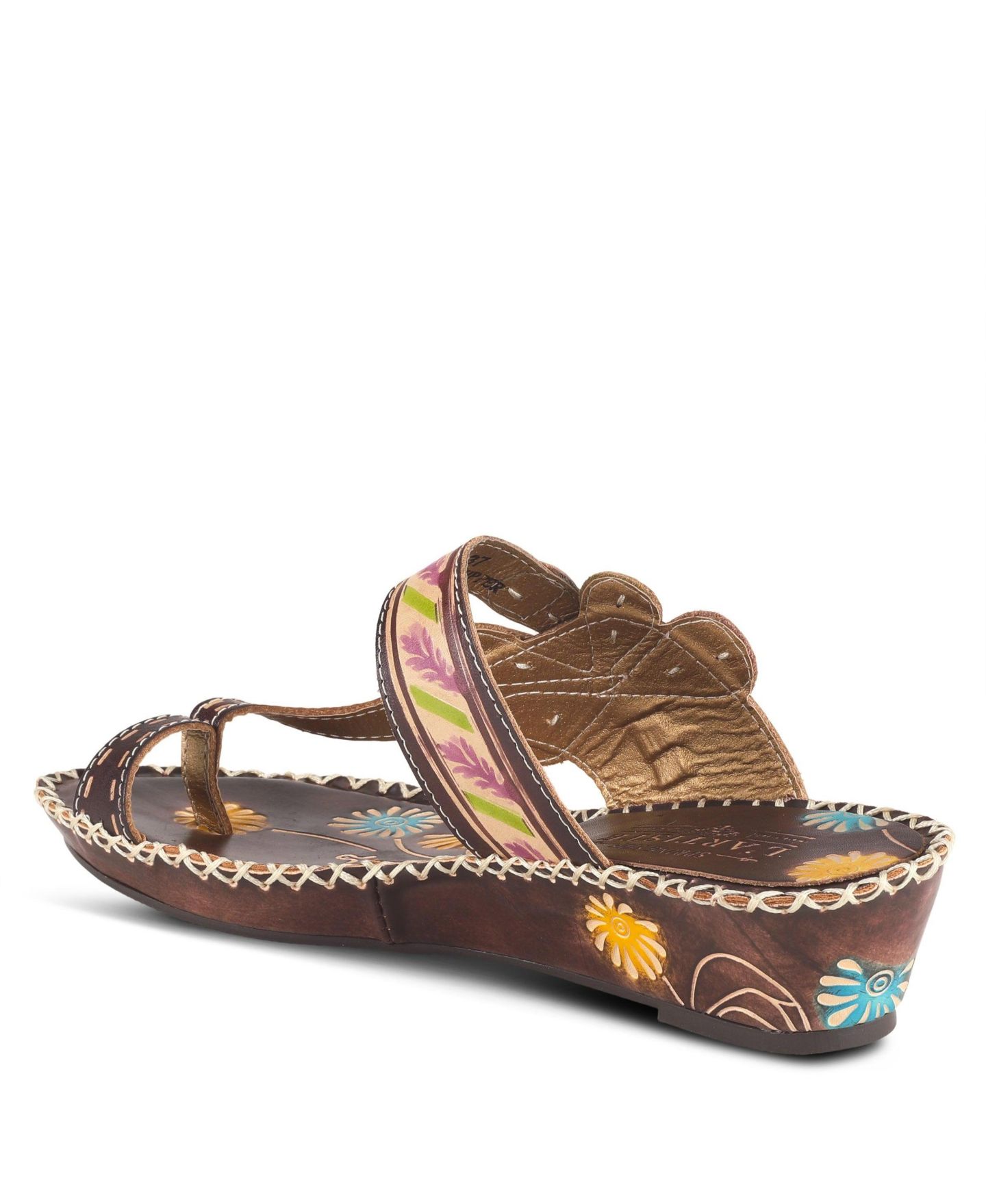 Женские сандалии L'Artiste Spring Step Santorini Wedge Toe Ring Sandal with Vamp, цвет: Коричневый нубуковый — фото 8