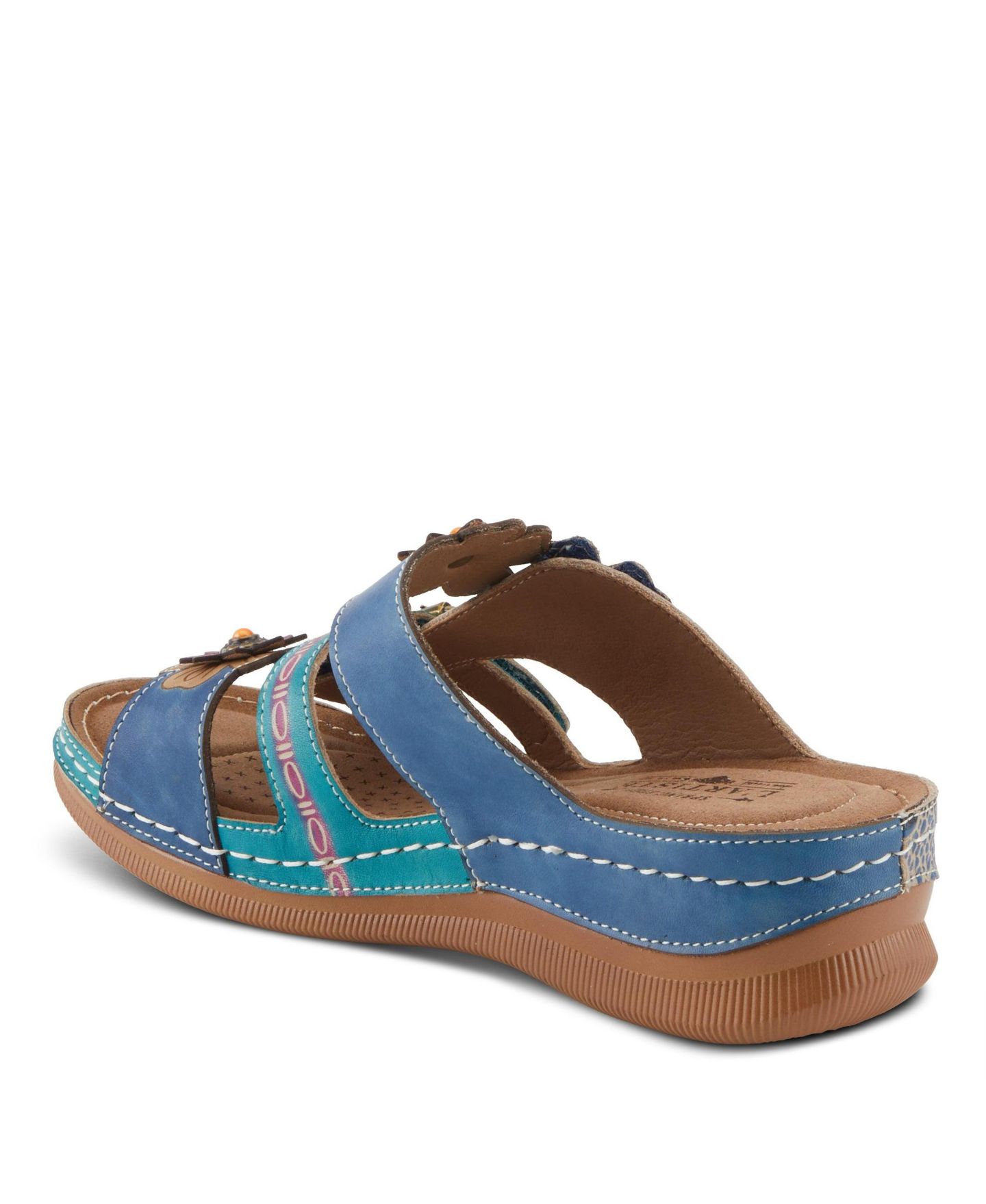 Женские сандалии L'Artiste Brash Hand-Painted Floral Leather Wedge, цвет: Синий разноцветный — фото 8