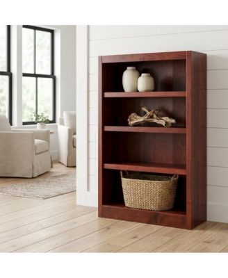 Cherry finish single wide bookcase, 4 adjustable, fixed shelves, sturdy design