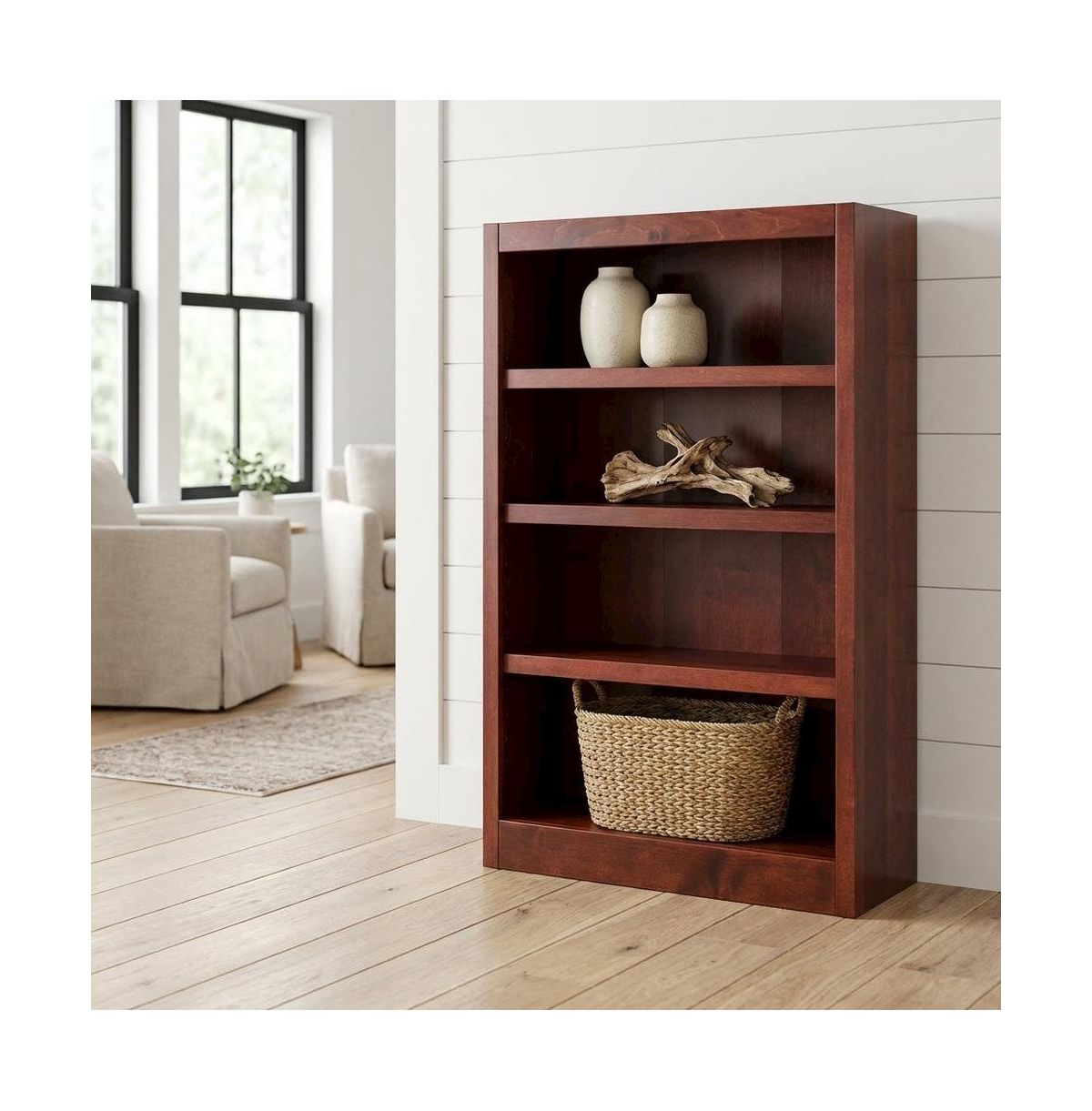 FurniFact Cherry finish single wide bookcase, 4 adjustable, fixed shelves, sturdy design