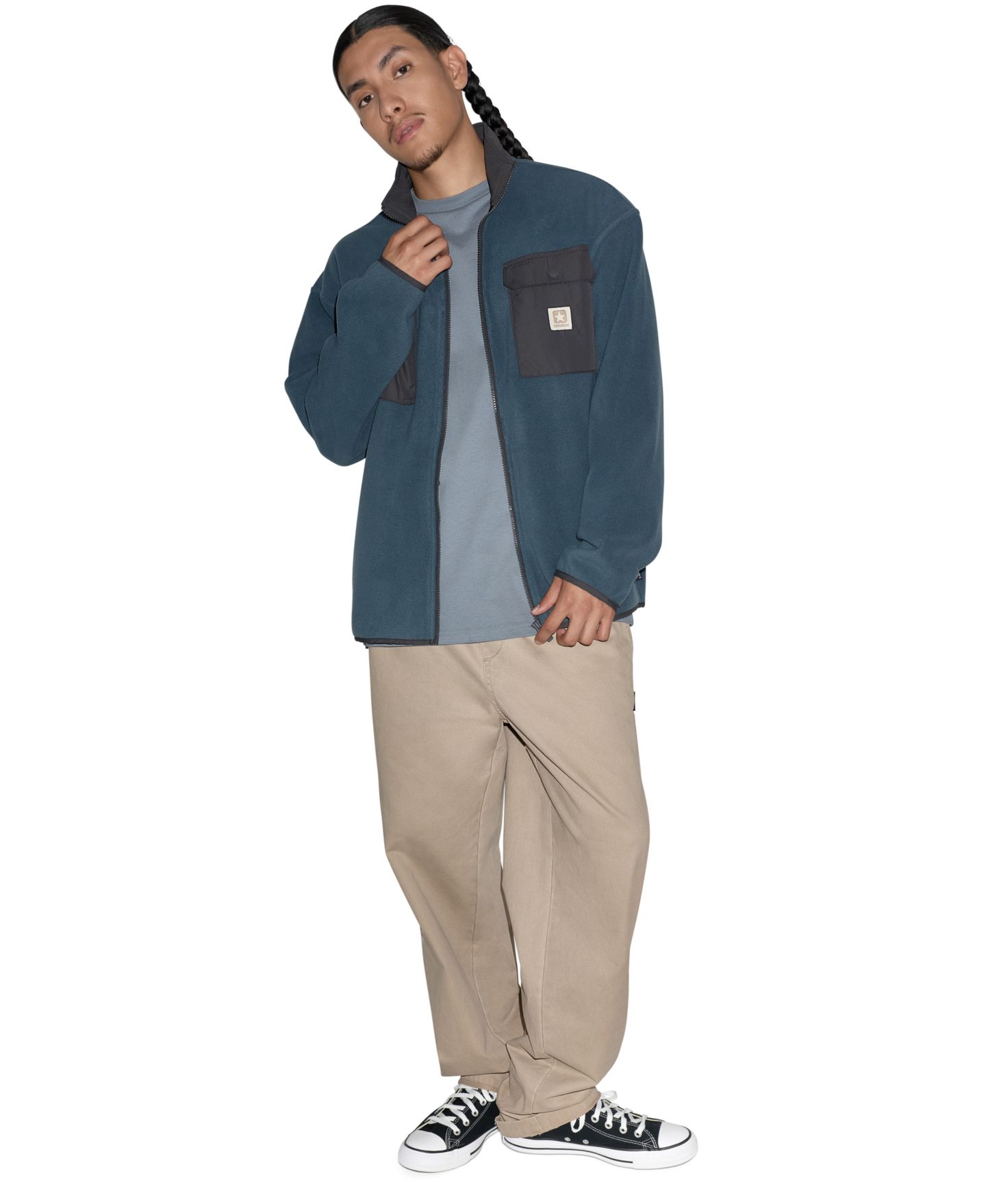 Мужская толстовка Converse Remix Sherpa Full Zip Mock Neck Fleece, цвет: Железный — фото 2