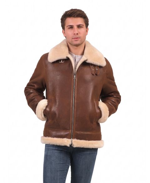 Мужская куртка Furniq UK Leather Shearling Aviator, цвет: Коричневый