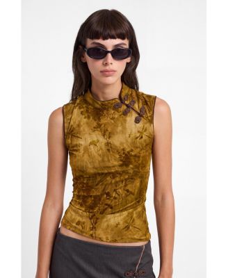 Women's Floral-Print Sleeveless Crop Top