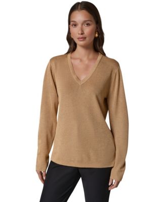 Women's Long-Sleeve Metallic V-Neck Sweater