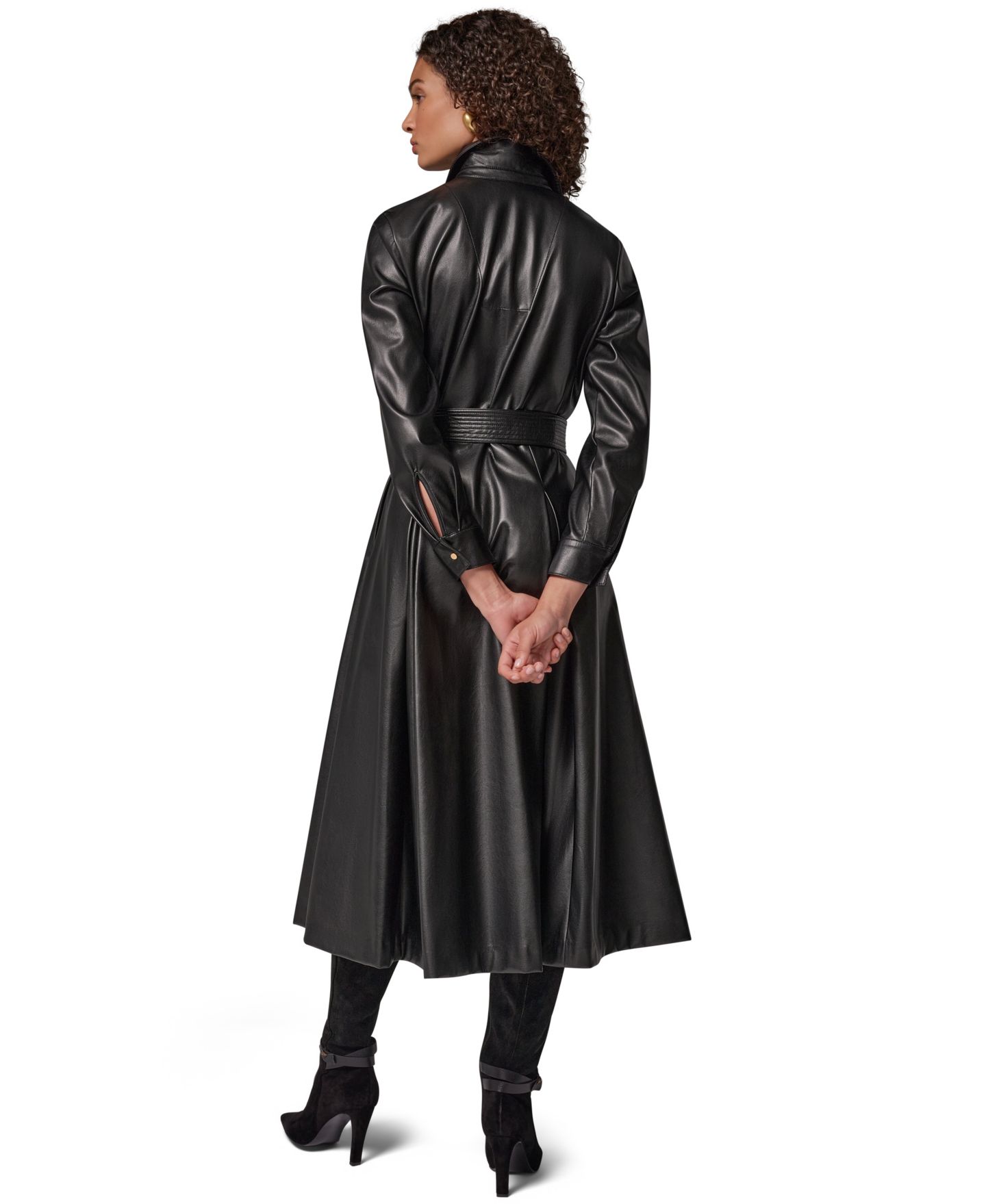 Женское платье Donna Karan New York Faux Leather Belted Fitted Shirt Dress, цвет: Чёрный — фото 10