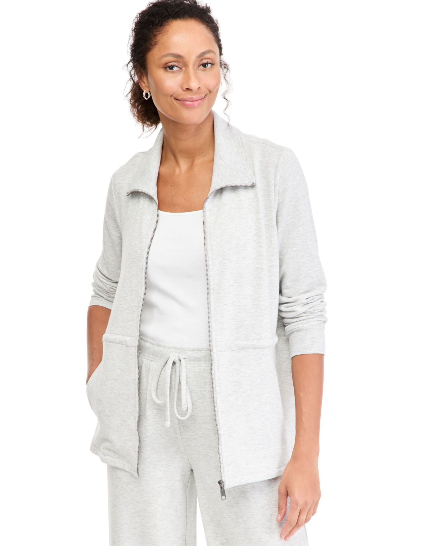 Женская куртка Style & Co Petite LuxLounge Full Zip French Terry, цвет: Сланцевый меланжевый серый — фото 3