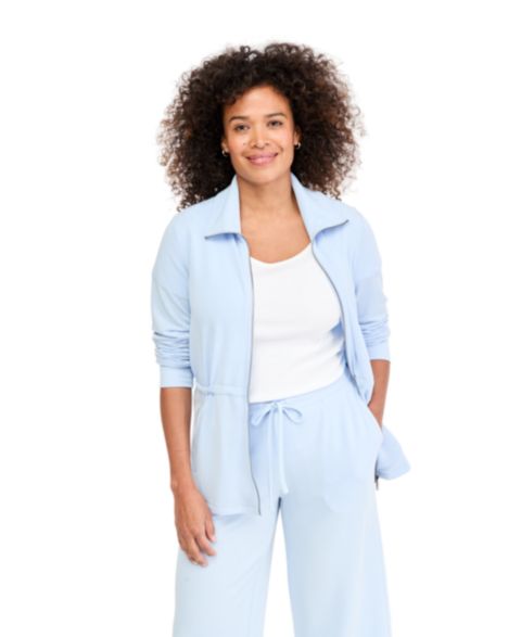 Женская куртка Style & Co Petite LuxLounge Full-Zip French-Terry Mock-Neck, цвет: Бледный синий