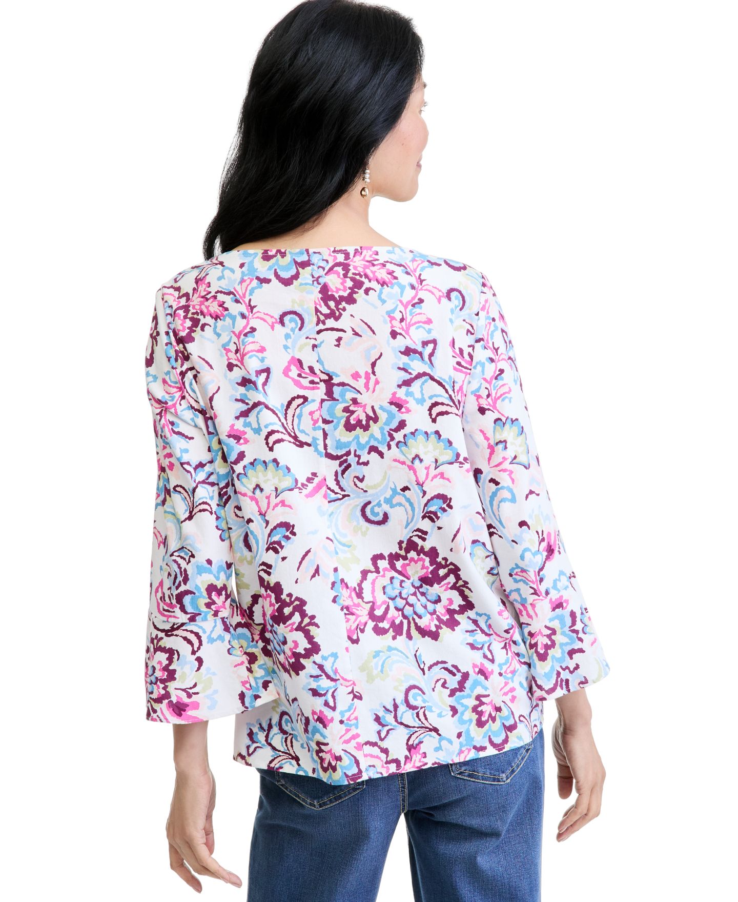 Женская блузка Style & Co Petite Pintuck Popover 3/4-Sleeve Floral-Print, цвет: Ванильный — фото 3