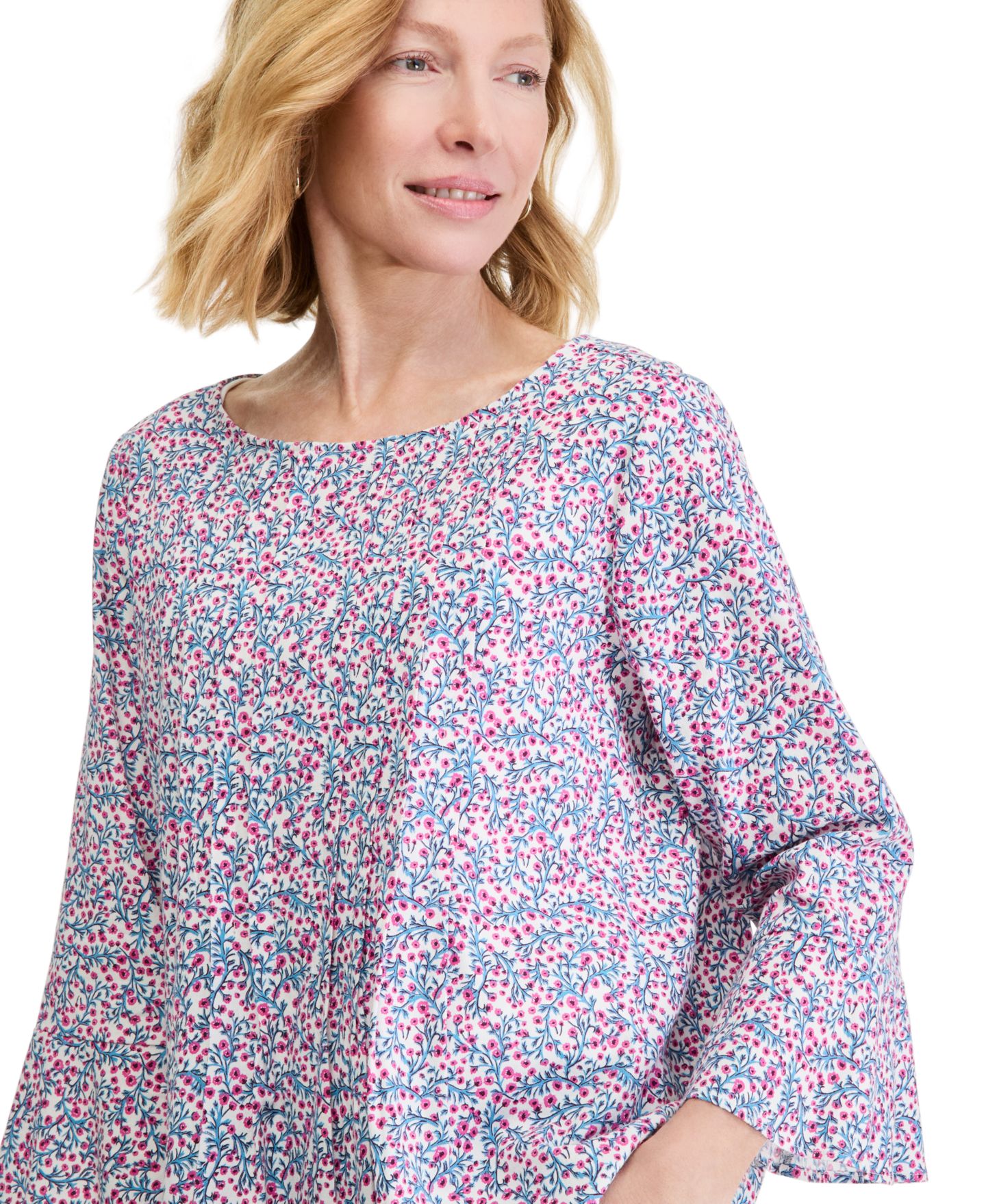 Женский топ Style & Co Printed Pintuck 3/4-Sleeve, цвет: Ванильный — фото 3