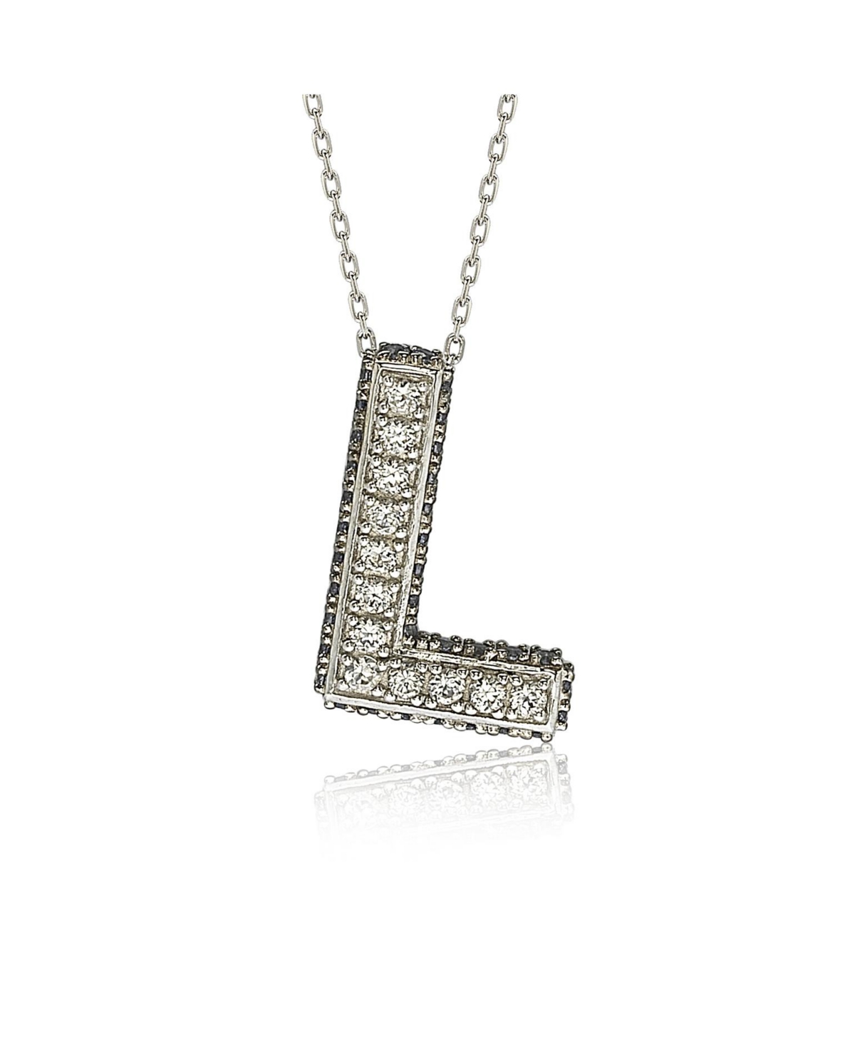 Suzy Levian Sterling Silver Sapphire 3-d Letter "L" Initial Pendant - L