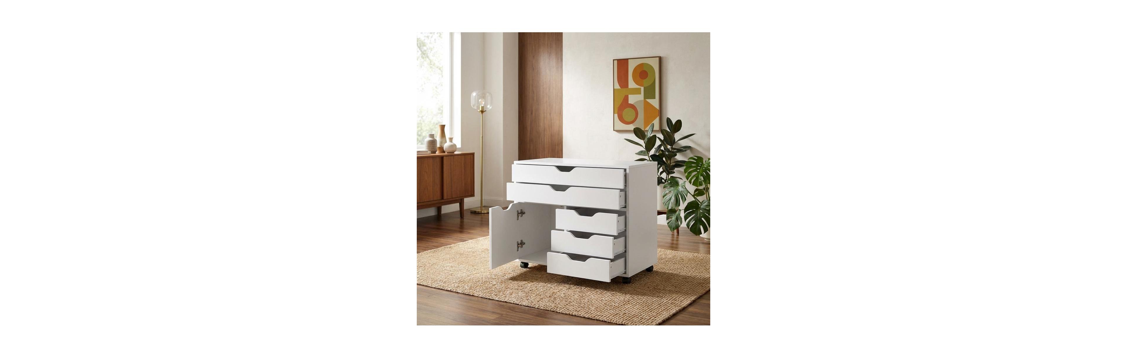 FurniFact Office Storage Cabinet With Drawers, Storage Cabinet On Wheels