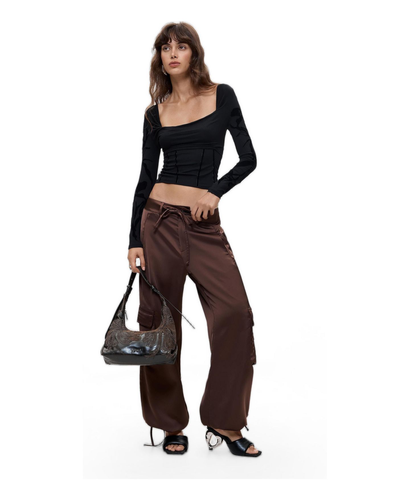 Женская футболка Desigual Long-Sleeve Draped Cropped, цвет: Чёрный — фото 5