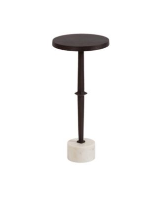 Lazaro Pedestal Drink Table, Bronze and White Marble,Indoor Plant Stand or Small Living Room End Table