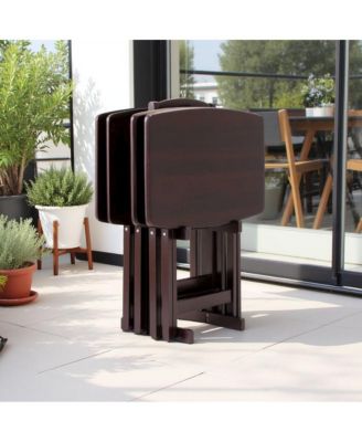 Espresso Oversized Snack Tables - Sturdy Wooden TV Trays with Stand